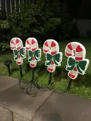 40 LED 4 PIECES WHITE SOLAR PVC CANDY CANE CHRISTMAS GARDEN LIGHTS
