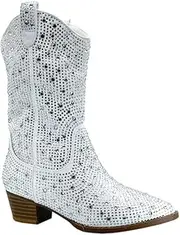 [ABSOLEX] Girls' Western Cowgirl Cowboy Pointed Toe Rhinestone Low Heel Boots