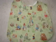 Peter Rabbit Green Baby Bib Cotton Front Towelling Back Handmade