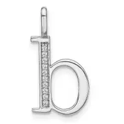 14K White Gold Real Diamond Lower Case Letter B Initial Pendant