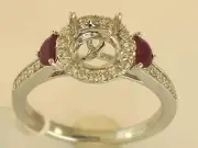 14K WHITE GOLD - DIAMOND (.31Ct) RUBY (.41Ct) ENGAGEMENT RING MOUNTING SIZE 6.5
