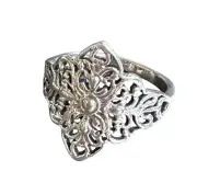 Vintage Style Sterling Silver 925 Filigree Floral Ring Size 10 Elegant