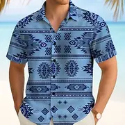 Men's Aztec Ethnic Indian Culture Shirt Summer Shirt Button Up Shirt Short Sleeve Vintage Retro Outdoor Vacation Dailywear Summer Spring Turndown 3D Print Coll