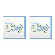 2x Boyle Handmade Paper Quilled 15x15cm Greeting Card Welcome Baby Boy