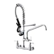 Commercial Sink Faucet, 8" Center Wall Mount Base with Pull Out Spray 9.6" Ad...