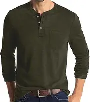 Men's Long Sleeve T-Shirts 3-Button Basic Henley Shirts Casual Yoga Beach Workout Tops Shirts with Pocket