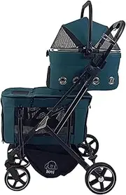 Double Stroller for Pets, for 2 Cats, Small and Medium Dogs, Folding Trolley for Cats, Dog cart, Stroller for Running with Removable Baby Carrier, Blue