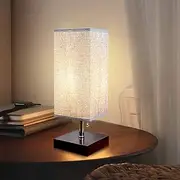 Depuley Bedside Table Lamp with USB, Desk Lamp for Bedroom, Living Room, Dorm, Kids Room, Hotel, Modern Bedside Lamp with Grey Square Fabric Shade (Bulb Included)