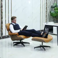 在飛比找樂天市場購物網優惠-開發票 Eames伊姆斯躺椅設計師單人沙發椅真皮旋轉懶人現代