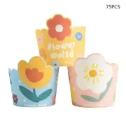 75 Pieces Muffin Cup Flower Patterns High Temperature Resistant Paper Cake Cases