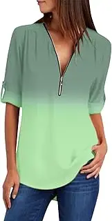 [Generic] Workout Tops for Women Loose Fit Shirt Chiffon Zipper Long Sleeves Plus Size Tops Women Tops Blouses