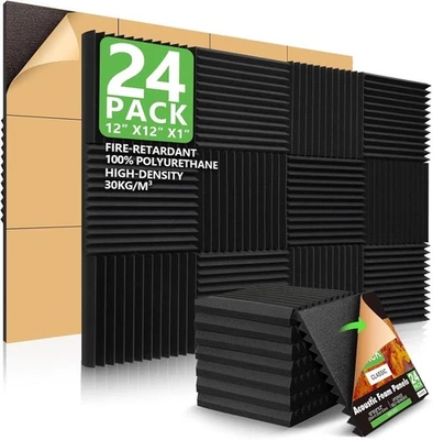 24 Pack Sound Proof Foam Panels Studio Acoustic Foam Panels,1" X 12"