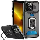 4IN1 Magnetic+Ring Stand+Card Slot+Slide Cam Cover Case for iPhone 12 13 14 Plus