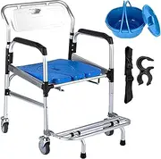 Commode Shower Chair 3-in-1 Shower Commode Wheelchair Rolling Bath Chair for Handicap Safety Straps Included with Wheels Transport Chair for Elderly & Injured Weight Capacity 330 Lbs
