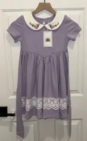 Only Little Once Purple Dress Peter Pan Embroidered Floral Collar Girls Size 8