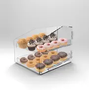 Bakery Display Case 2 Tray Acrylic Perspex Clear Muffins Cakes Donuts