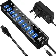 Powered USB 3.0 Hub, atolla 10 Ports Data Hub Splitter with Individual ON/Off Switches and 12V/2.5A Power Adapter Extension for Mouse, Keyboard, Hard Drive More Devices, Black, (QF-UD50)