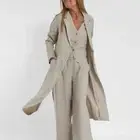 Women's suit jacket vest/top+pants new patchwork cotton linen casual set