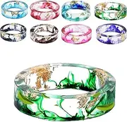 [Generic] Pubyfun Everring, Sherum Resin Rings, Gold Foil Epoxy Ring, Handmade Floral Ring with Gold Foil, Transparent Acrylic Resin Dry Flower Clear Ring Gift