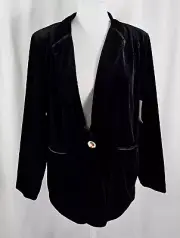 New Tulip Womens Blazer Black Velour Lined Polyester Spandex XL