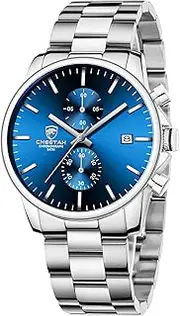 [GOLDEN HOUR] Fashion Business Mens Watches with Stainless Steel Waterproof Chronograph Quartz Watch for Men, Auto Date