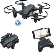 Black Mini Pocket Portable Foldable Quadcopter Drone with HD Camera Live Video For Kids and Beginners Indoor & Outdoor, 2.4GHz 6 Axis Gyroscope One Key Takeoff, Landing, Return, Altitude Hold, 360 Degree Flip and Headless Mode, Detachable Propeller Guard