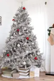 Full Bodied Metallic Silver Tinsel Tree with Metal Stand