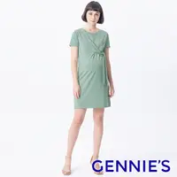 在飛比找PChome24h購物優惠-Gennies奇妮 立體剪裁綁結孕婦洋裝(綠T1L11)
