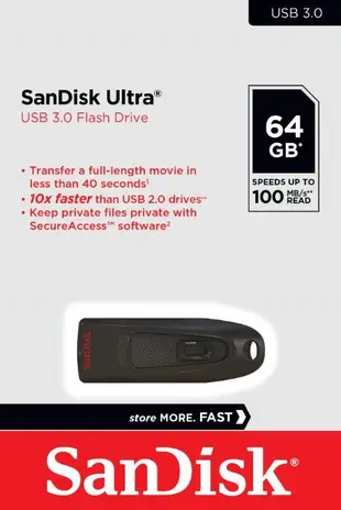 【附吊繩】SanDisk 64GB 64G Cruzer Ultra 100MB/s【CZ48】SD CZ48 SDCZ48-064G USB 3.0 原廠包裝 隨身碟