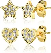 [AIBEIOU] Small Stud Earrings for Women, 14K White Gold Plated Cubic Zirconia Earrings Hypoallergenic Earrings for Girls