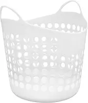 DECHOUS Plastic Laundry Basket With Handles, Flexible Laundry Hamper 30l Nursery Storage Bin Round Clothes Organizer for Towel Cosmetic Books Toys White