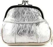 [Leather Impressions] Small Leather Coin Purse with Secret Compartment | Change Pouch with Twist Clasp for Men & Women, Silver, 1 Pack, Pouch