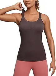 [CRZ YOGA] Women's Seamless Racerback Yoga Tank Tops with Built in Bra - Padded Sports Gym Vest Tops Strappy Long Camisole