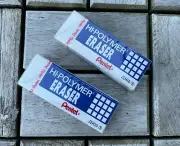 2 pieces Large ZEH10 Pentel White Pencil Eraser + 1 FREE Mardi Gras necklace