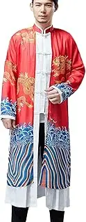 [NFYM] Mens Chinese Traditional Long Trench Coat Shirts Dragon Printed Gown Robe Tang Suit Kung Fu Tai Chi Clothes