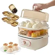 Electric Automatic Electric Cooker, 1200W Double-Layer Steamer 8 Modes Steamer, Stainless Steel, with Rotary Switch Electric Steamer, Insulated Handle for Family 2-5 Use
