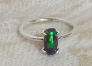 * CHALAMA BLACK OPAL * Solitaire Ring, in .925 Sterling Silver Sz 7.5