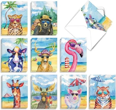 The Best Card Company - 20 Assorted Bulk Wildlife Whimsical Multicolor