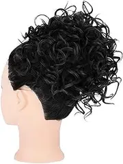 Women's Curly Hair Bun Wigs Messy Ponytail Hair Wrap Synthetic Hair Extension Drawstring Hair Bands Black 1B#