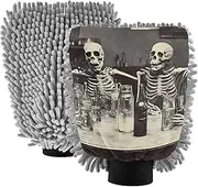 XYMZR Gothic Skeletons Drink Absorbent Microfiber Car Wash Mitt, Funny Cute Anime Scratch Free for Cars Cleaning, Home Cleaning Mitts, 2 Pack, 10.24” L x 7.09” W