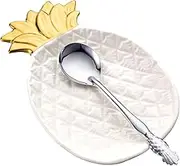 2 Pcs Pineapple Spoon Rest and Spoon Set, Ceramic Farmhouse Utensil Rest for Kitchen Counter Spatula Utensil Holder for Ladles Tong Modern Gift Pineapple Kitchen Decor