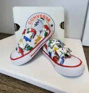 Converse All Stars Infant size 4 White with Dinosaurs Hook and looped closed