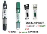 Pilot V BOARD WHITEBOARD MARKER- BLACK+GREEN+ 5x BLACK REFILLS+ 5x GREEN REFILLS