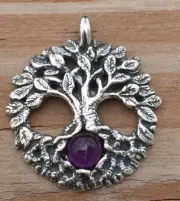 Celtic Tree of Life Pendant .925 Sterling Silver Yggdrasil w/ Genuine Amethyst