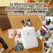 Printer Mini Portable White with 20 Sheets of Paper Connects to Phone