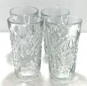 Set of 4 Libbey Hobstar Star Burst Clear Glass 6" Tumblers Highball Ice Tea NEW