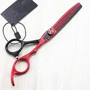 Barber Hair Cutting, 6 Inch Professional 440c Steel Red Cutting Barber Scissor Haircut Thinning Shears Hairdressing