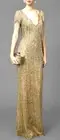 New MARCHESA Couture Sequin Fringe Embroidered Gold Long Evening Gown Dress 4