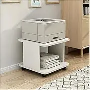Printer Table 2-Tier Movable Laser Printer Cart Large Machine Stand Under Desk Heavy Duty Rolling Table with Storage Floor Standing Rack on Wheels Paper File Organizer Shelf for Home Office (white) Pr