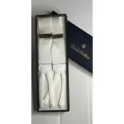 NWT Brooks brothers Solid White Button End Suspenders